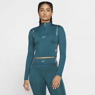 Top Nike Pro HyperWarm 1/2-Zip Maneca Lunga Dama Turcoaz Metal Argintii | HJEY-49628